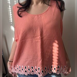 Vintage Fairycore coral linen embroidered sleeveless cottagecore Boho Top Large